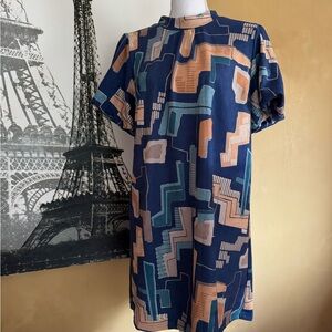 Chic Blue Mini Dress with Geometric Patterns